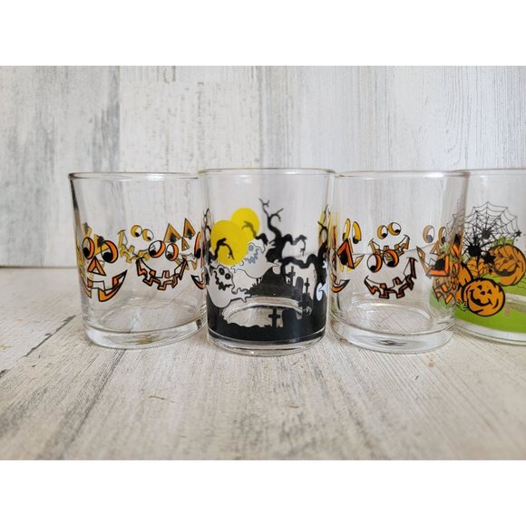Mini glass set Halloween tea light candle holder spider web pumpkin - Picture 2 of 5